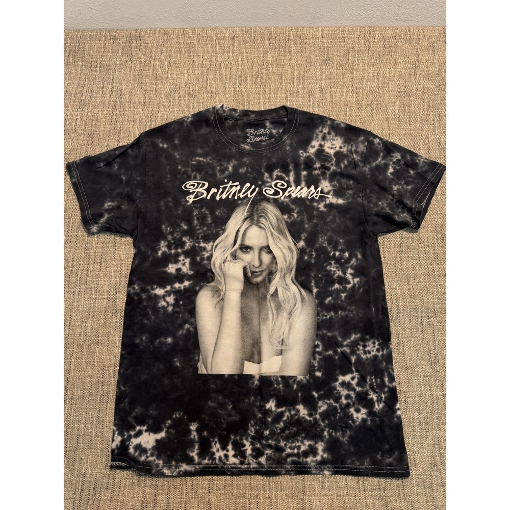 Britney Spears T-Shirt Women's S/M Black Tie-Dye 100% Cotton Crew Neck Pullover